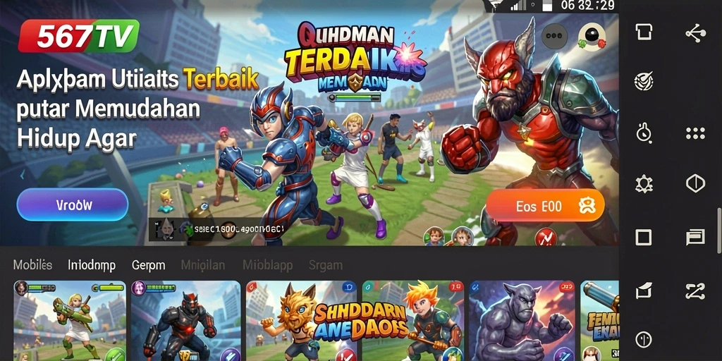 Tampilan utama 567TV yang intuitif dan informatif.