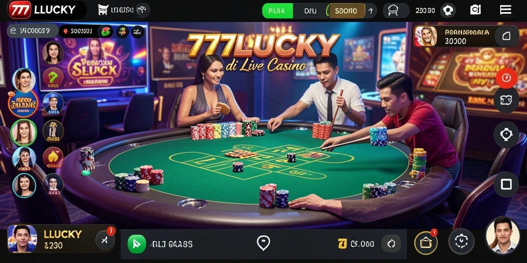 Screenshot utama 777LUCKY menampilkan dealer langsung dalam aksi permainan.