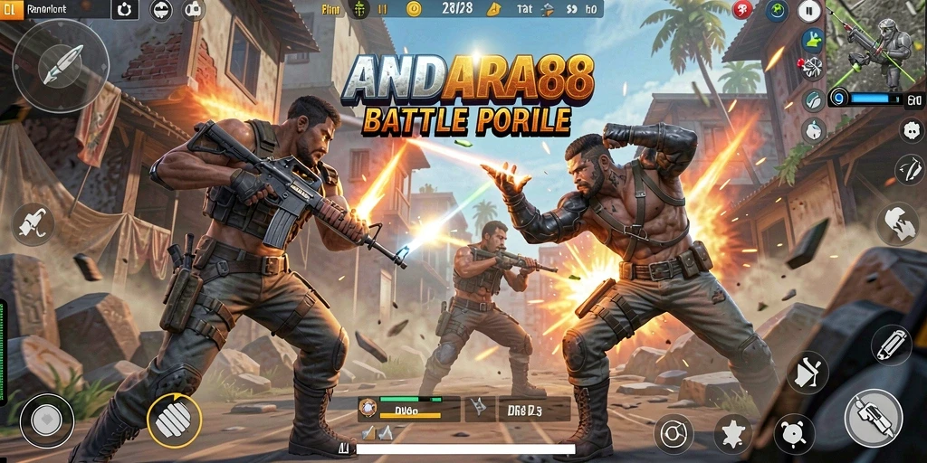 Tampilan aksi mendebarkan dalam gameplay Battle Royale ANDARA88.