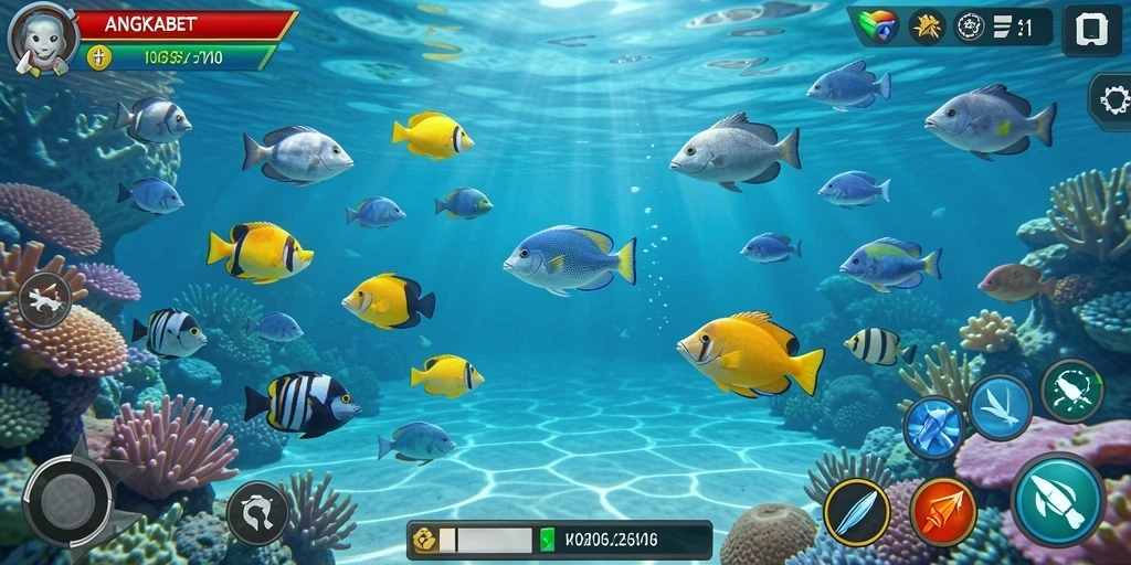 Screenshot gameplay ANGKABET menampilkan aksi seru menembak ikan.