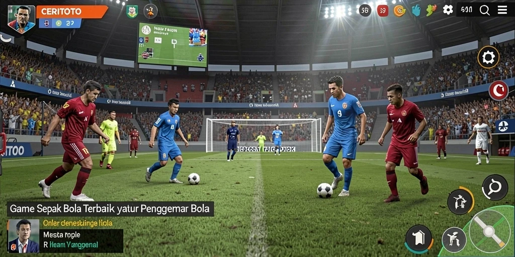 Screenshot game CERITOTO menampilkan aksi seru di lapangan sepak bola.
