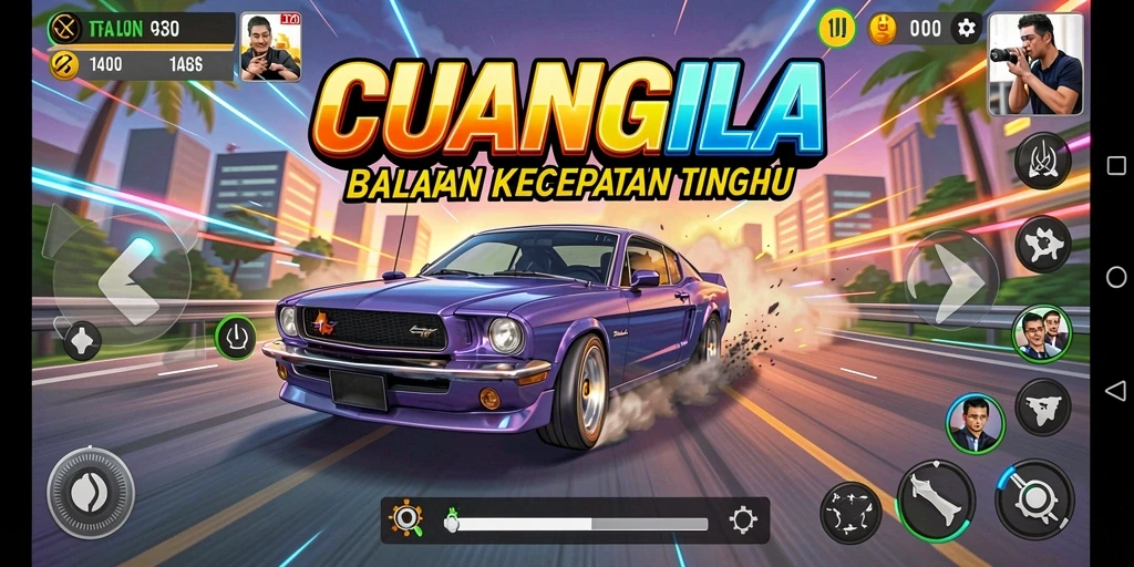 Tangkapan layar utama CUANGILA menampilkan aksi balapan yang mendebarkan.