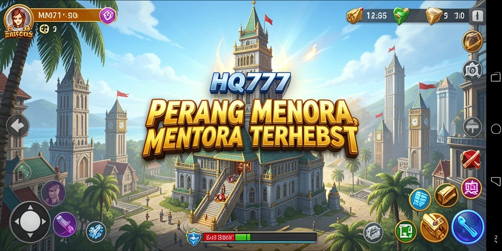 Screenshot gameplay HQ777 yang menunjukkan serangan menara yang mengasyikkan.
