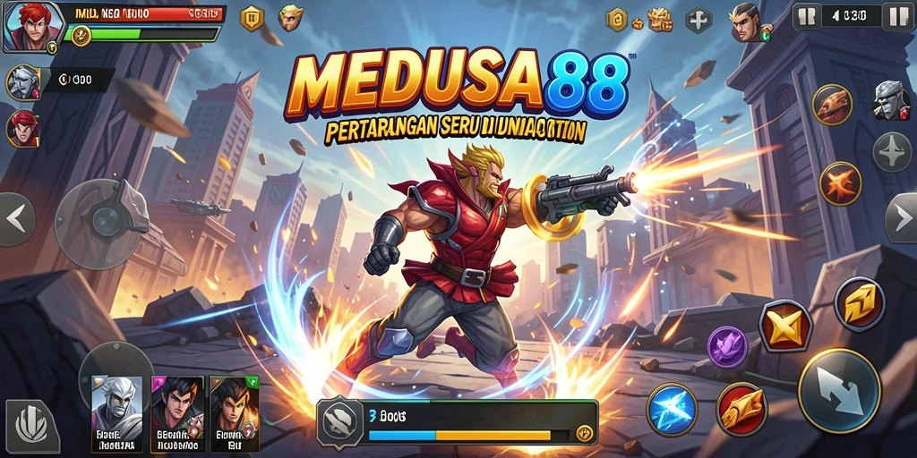Tampilan aksi seru dalam MEDUSA88 dengan pertarungan yang mendebarkan.