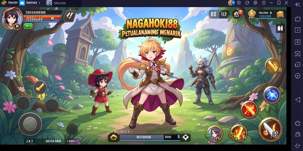Screenshot utama dari NAGAHOKI88 menampilkan dunia penuh warna dan karakter Anime.
