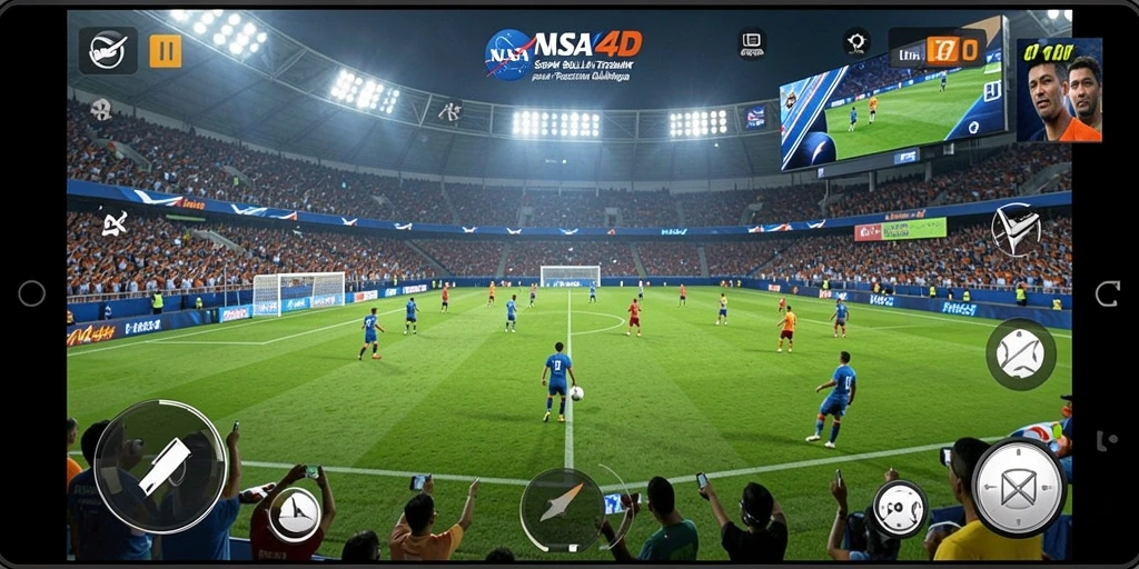 Screenshot gameplay NASA4D yang menunjukkan aksi sepak bola yang intens.