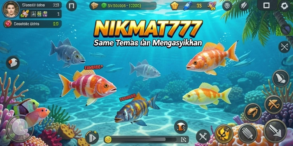 Tampilan gameplay seru dalam NIKMAT777 saat menembak ikan.