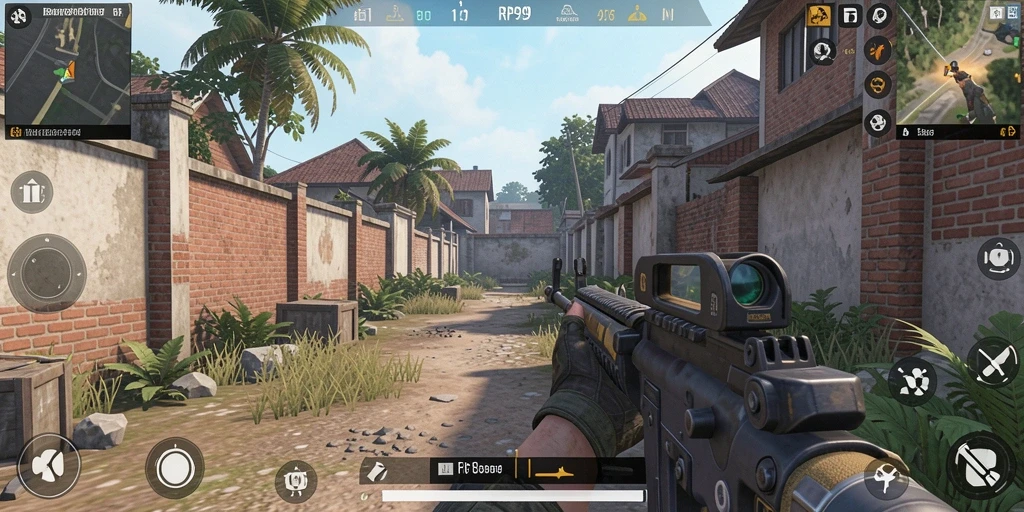 Screenshot gameplay RP99 yang menampilkan aksi FPS seru.