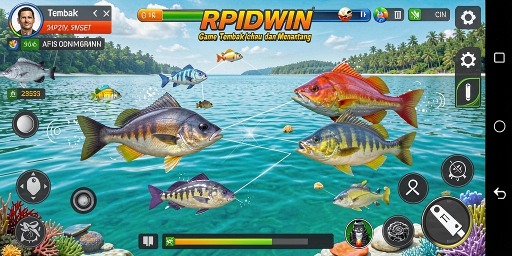 Tangkapan layar RPIDWIN menunjukkan aksi tembak ikan yang seru dan penuh warna.