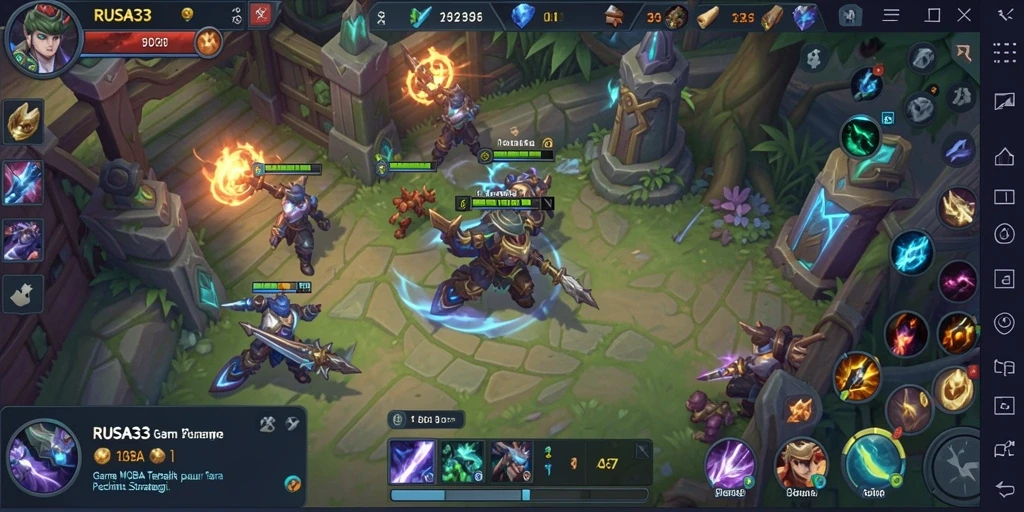 Tangkapan layar utama RUSA33 menampilkan pertarungan seru gameplay MOBA.