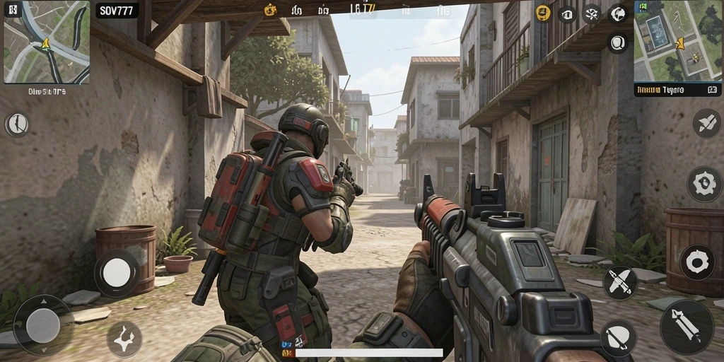 Screenshot gameplay SOV777 dengan aksi tembak-menembak seru.