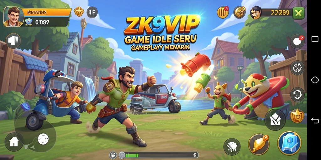 Screenshot gameplay ZK9VIP menampilkan karakter mengumpulkan sumber daya dalam mode Idle.